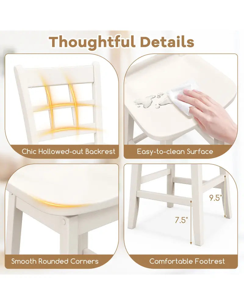 Counter Height Barstools Set of 2 with 6-Grid Hollow Back and Seat-White - White - Bar Stools