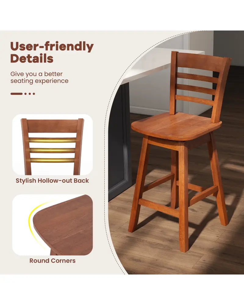 Counter Height Barstools Set of 2 with Footrest for Kitchen Island Bar-Walnut - Walnut - Bar Stools