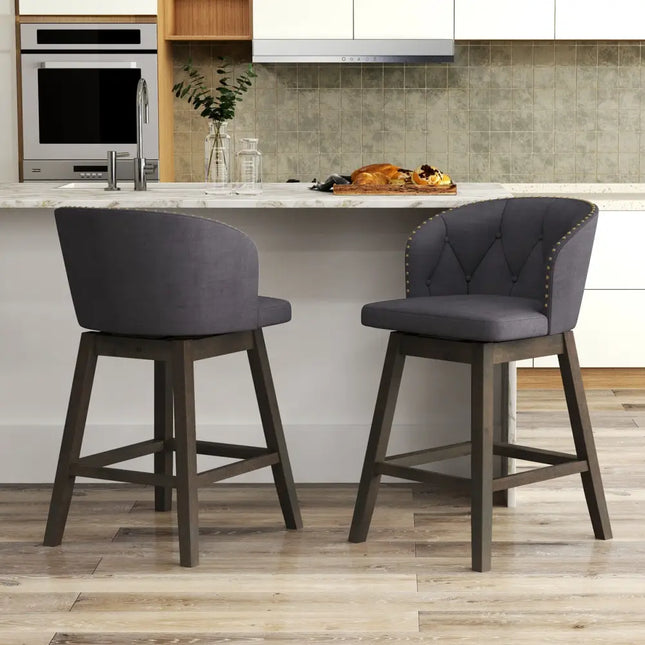 Counter Height Fabric Upholstered Bar Stools Set of 2-Gray - Gray - Bar Stools