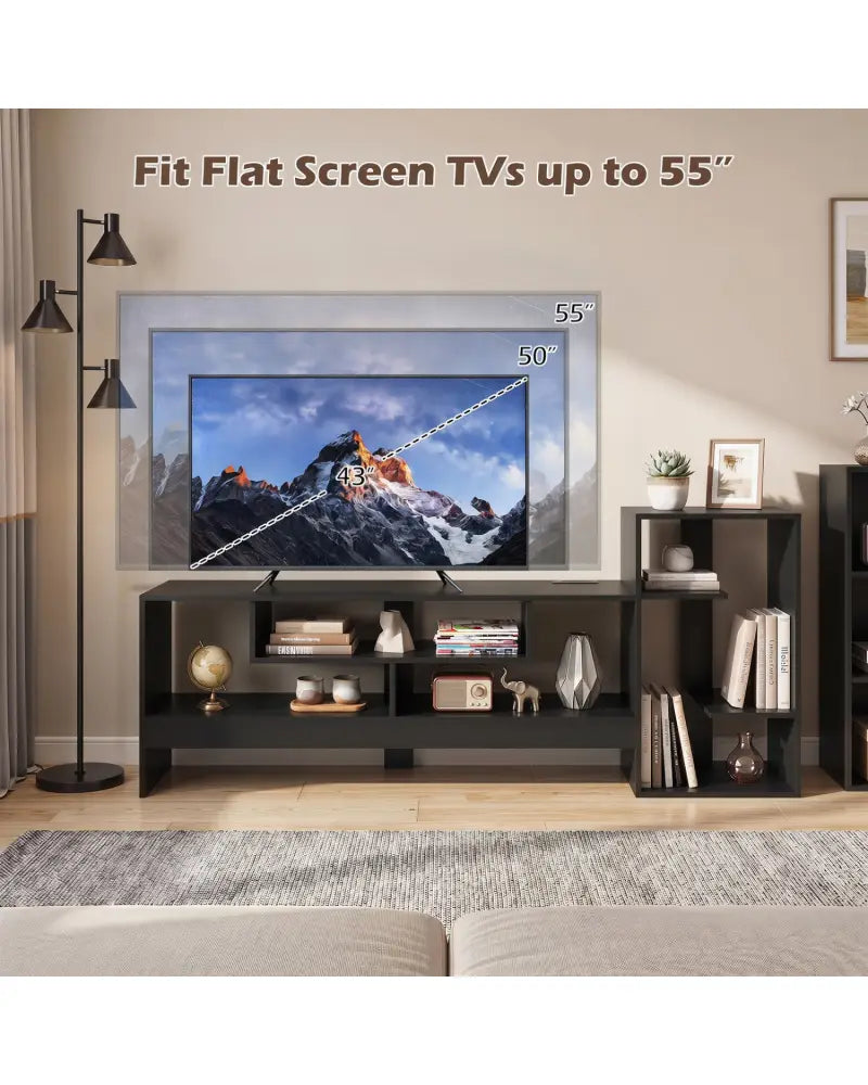 Cube TV Stand for 55 Inch TV with Power Outlets and Open Storage Shelves-Black - Black - Entertainment Centers & TV
