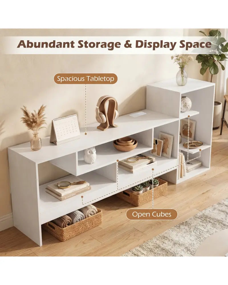 Cube TV Stand for 55 Inch TV with Power Outlets and Open Storage Shelves-White - White - Entertainment Centers & TV