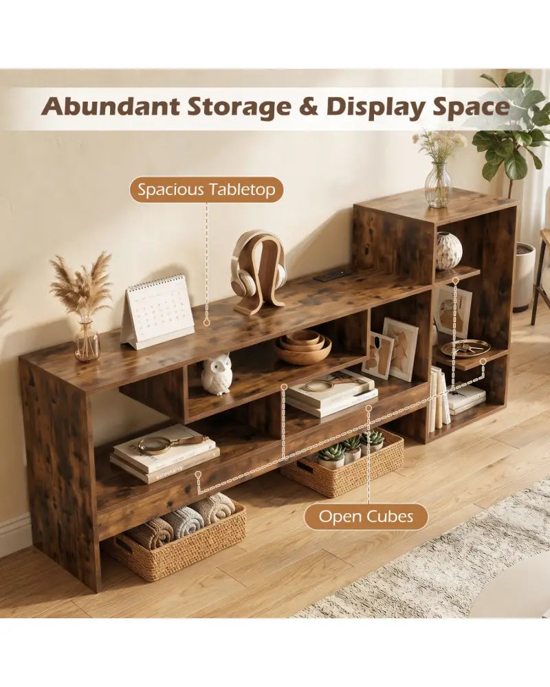 Cube TV Stand for 55 Inch TV with Power Outlets and Open Storage Shelves-Rusticbrown - Rustic Brown - Entertainment