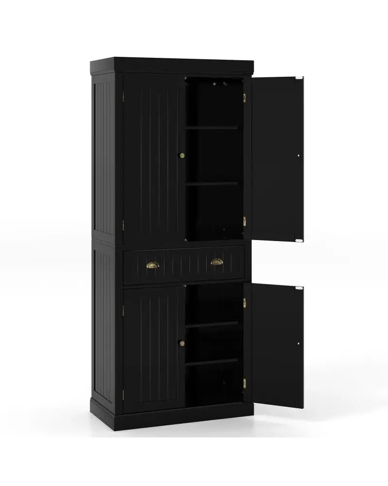 Cupboard Freestanding Kitchen Cabinet w/ Adjustable Shelves-Black - Black - Sideboards Cabinets & Buffets