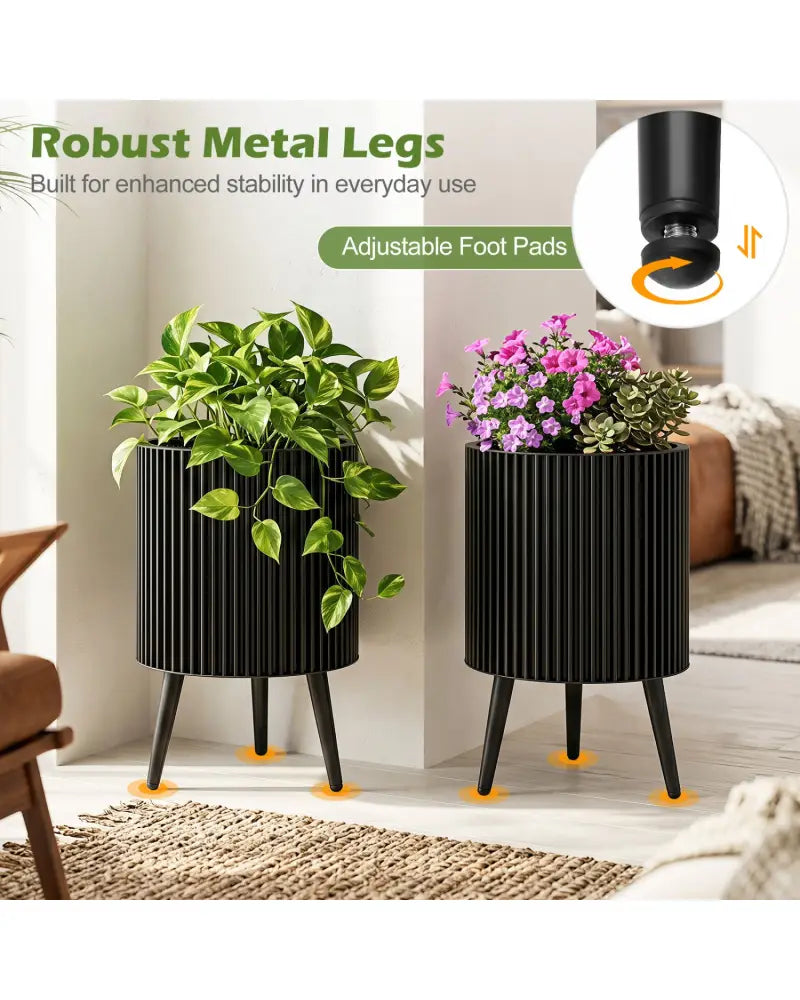Decorative Flower Pots with Stand and Drainage Holes Set of 2-M - Raised Garden Beds