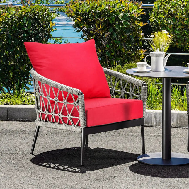 Deep Seat Chair Cushion Pads Set with Rope Belts for Indoor and Outdoor-Red - Red - Outdoor Furniture Accessories