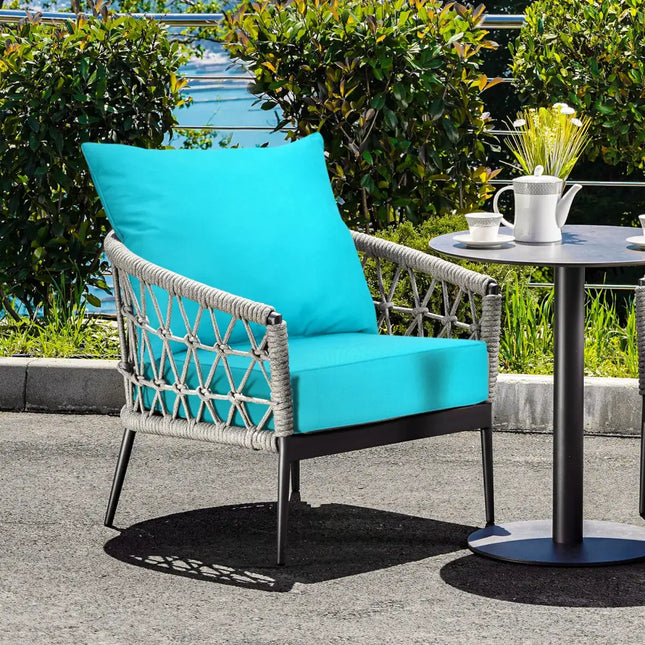 Deep Seat Chair Cushion Pads Set with Rope Belts for Indoor and Outdoor-Turquoise - Turquoise - Outdoor Furniture