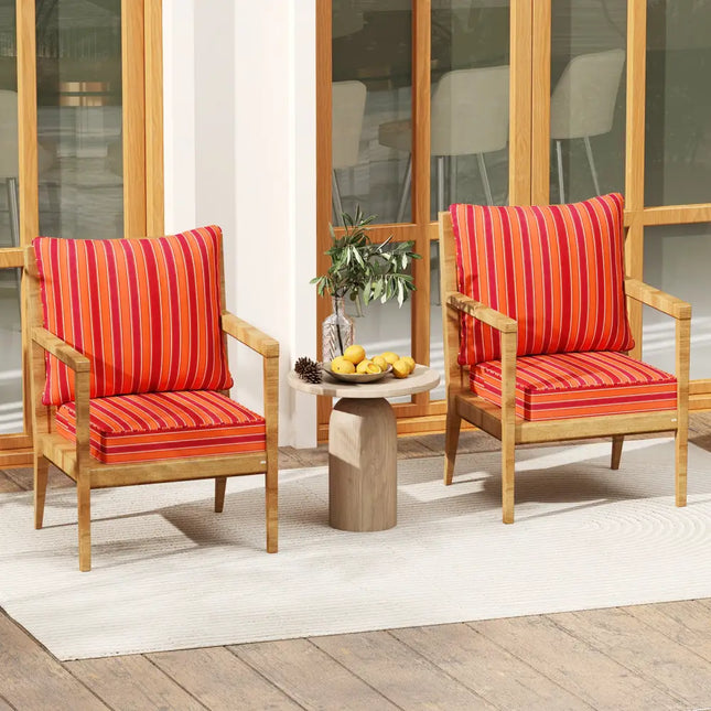 Deep Seat Chair Cushion Pads Set with Rope Belts for Indoor and Outdoor-Orange - Orange - Outdoor Furniture Accessories