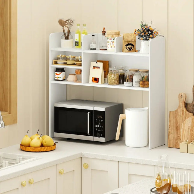 Desktop Bookshelf Countertop Storage Hutch with 6 Shelves-White - White - Bookcases
