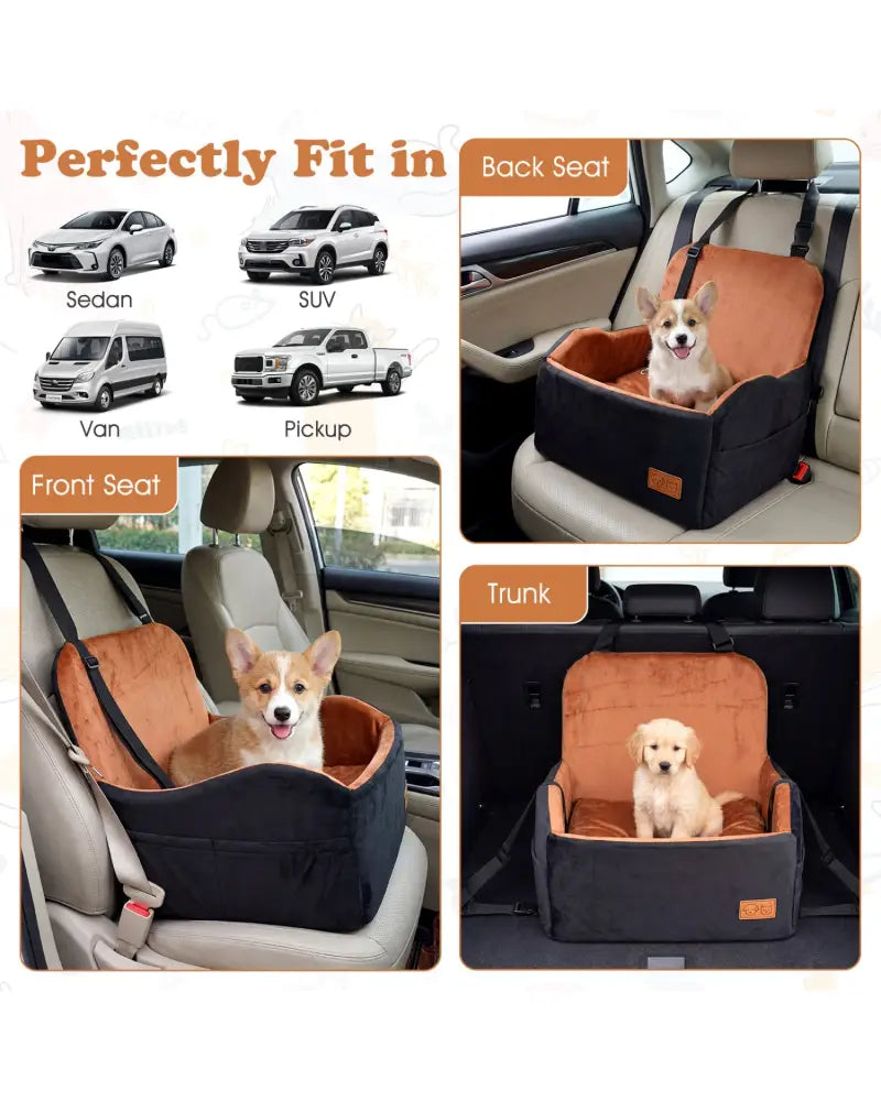 Detachable Dog Booster Car Seat Fits Front and Back Seat - Black & Red - Pets