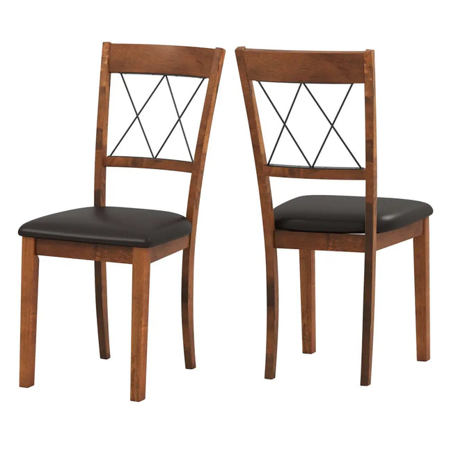 Dining Chair Set of 2 Fabric Upholstered Kitchen Armless Chairs with Rubber Wood Frame-Walnut - Walnut - Dining Chairs