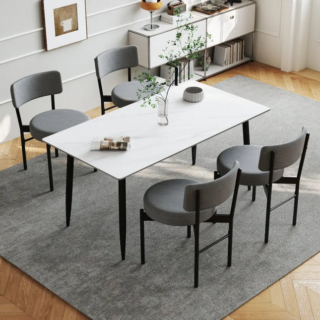 Dining Chair Set of 2 with Curved Backrest and Padded Seat-Gray - Gray - Dining Chairs