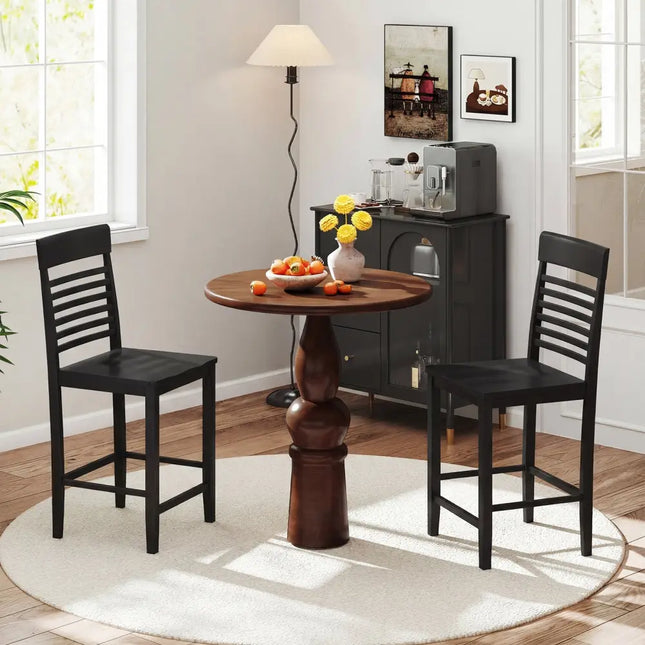 Dining Chair Set of 2 with Footrests and Solid Wood Frame-Black - Black - Dining Chairs