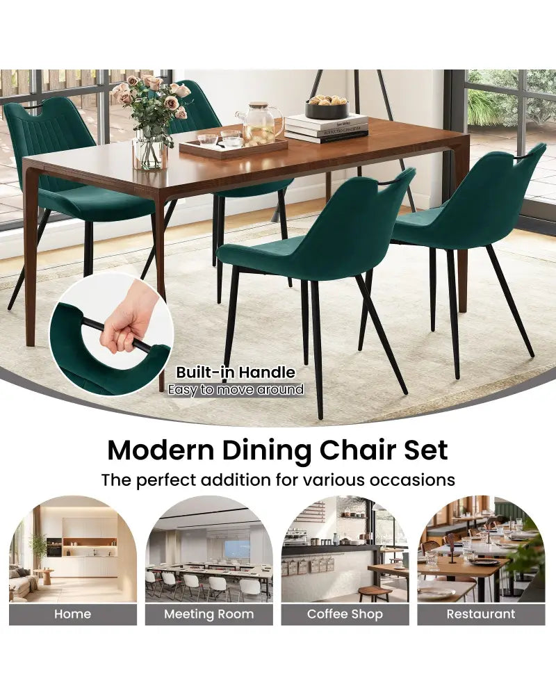 Dining Chair Set of 4 Faux Leather Upholstered Kitchen Chairs with Metal Legs-Turquoise - Turquoise - Dining Chairs