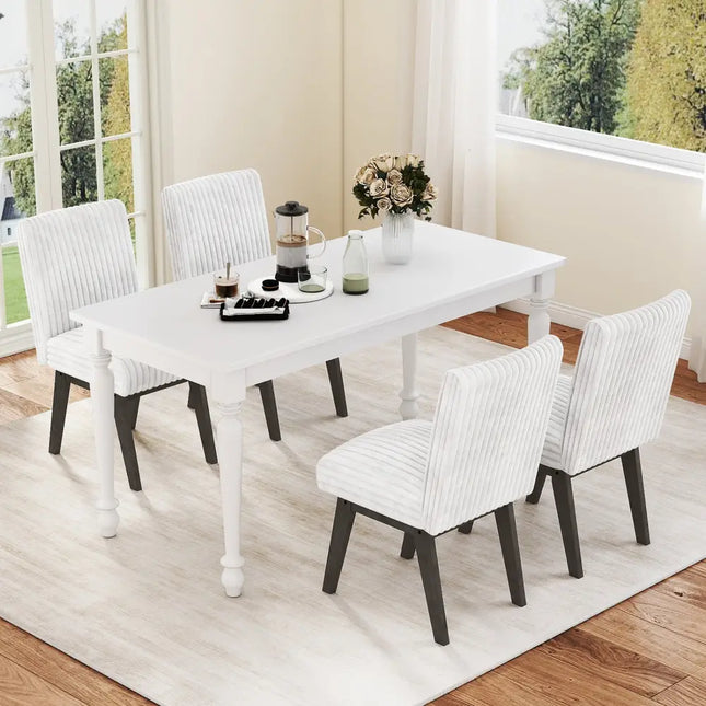 Dining Chairs Set of 2 Fabric Upholstered Kitchen Chairs with Padded Seatand Rubber Wood Legs-Grey - Gray & White
