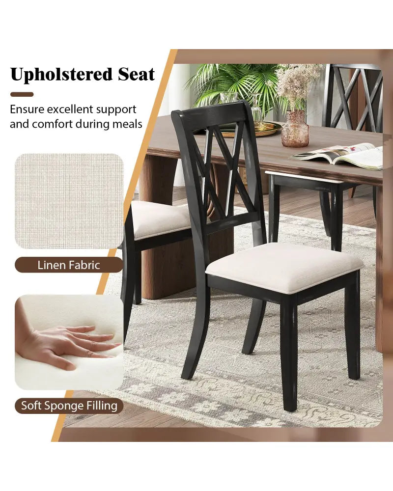 Dining Chairs Set of 2 Kitchen Side Chairs with Curved Cross Back-Beige - Beige - Dining Chairs