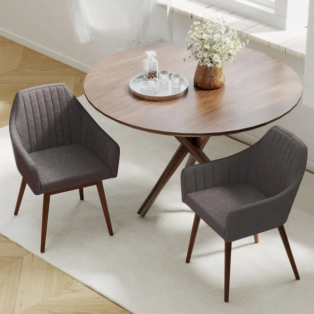 Dining Chairs Set of 2 Upholstered Accent Chairs with Comfy Padded Backrest and Seat-Gray - Gray - Dining Chairs
