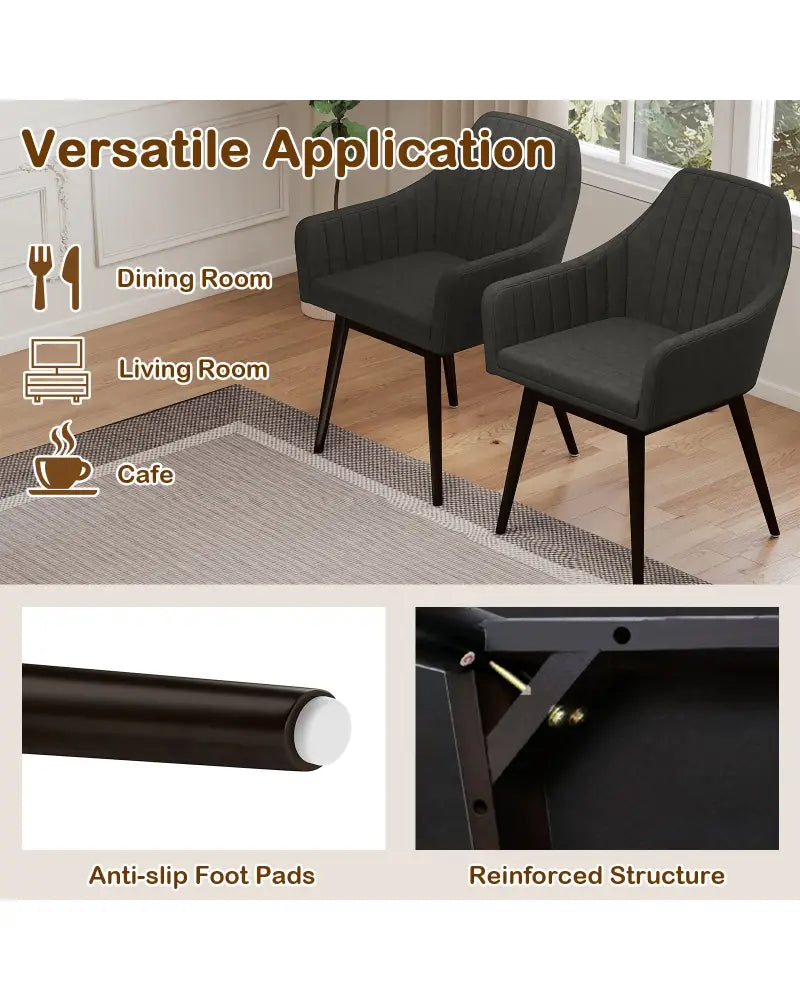 Dining Chairs Set of 2 Upholstered Accent Chairs with Comfy Padded Backrest and Seat-Black - Black - Dining Chairs