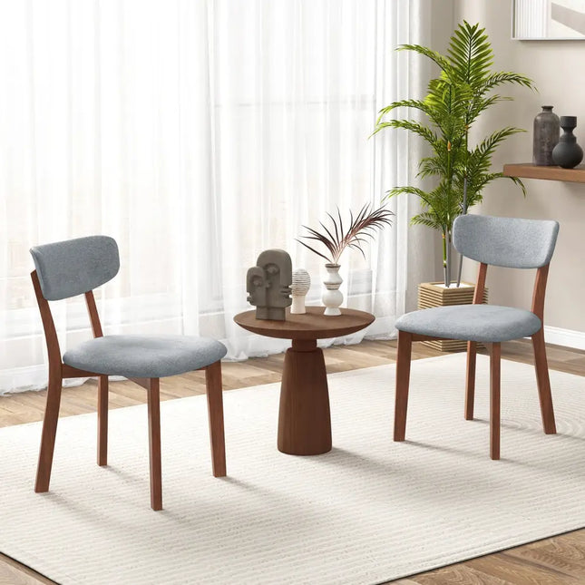 Dining Chairs Set of 2 Upholstered Mid-Back Chairs with Solid Rubber Wood Frame-Gray - Gray - Dining Chairs