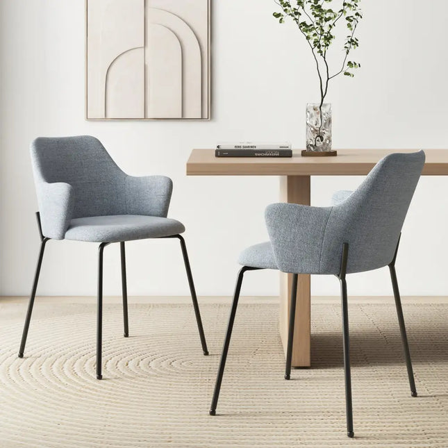 Dining Chairs Set of 2 with Curved Backrest Wide Seat and Armrests-Gray - Gray - Dining Chairs