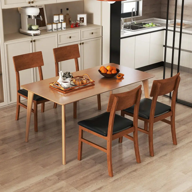 Dining Chairs Set of 2 with Rubber Wood Legs and Faux Leather Upholstered Seat-Black - Black - Dining Chairs