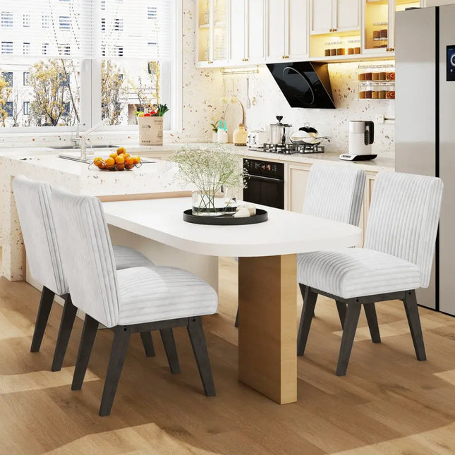 Dining Chairs Set of 4 Fabric Upholstered Kitchen Chairs with Padded Seat and Rubber Wood Legs-White + Gray - Black &