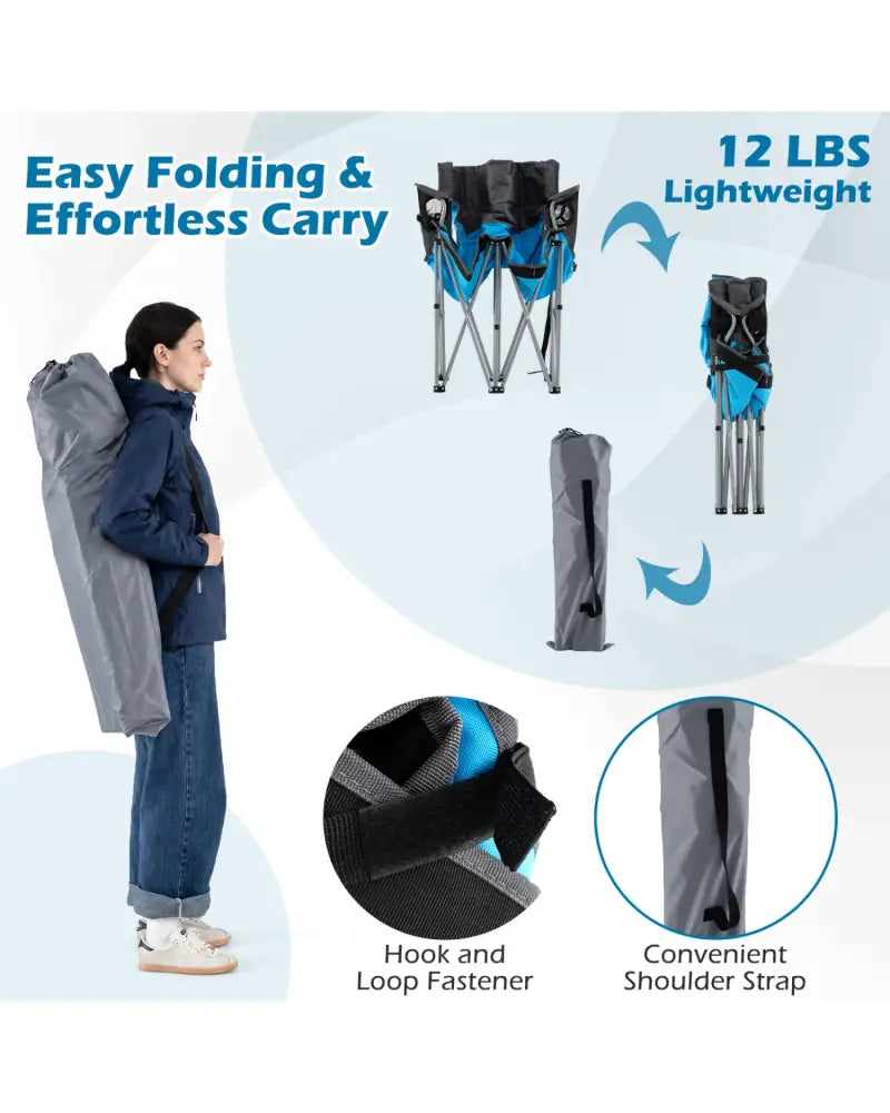 Double Camping Chair with Carry Bag Cup Holders-Blue - Blue - Camping Furniture
