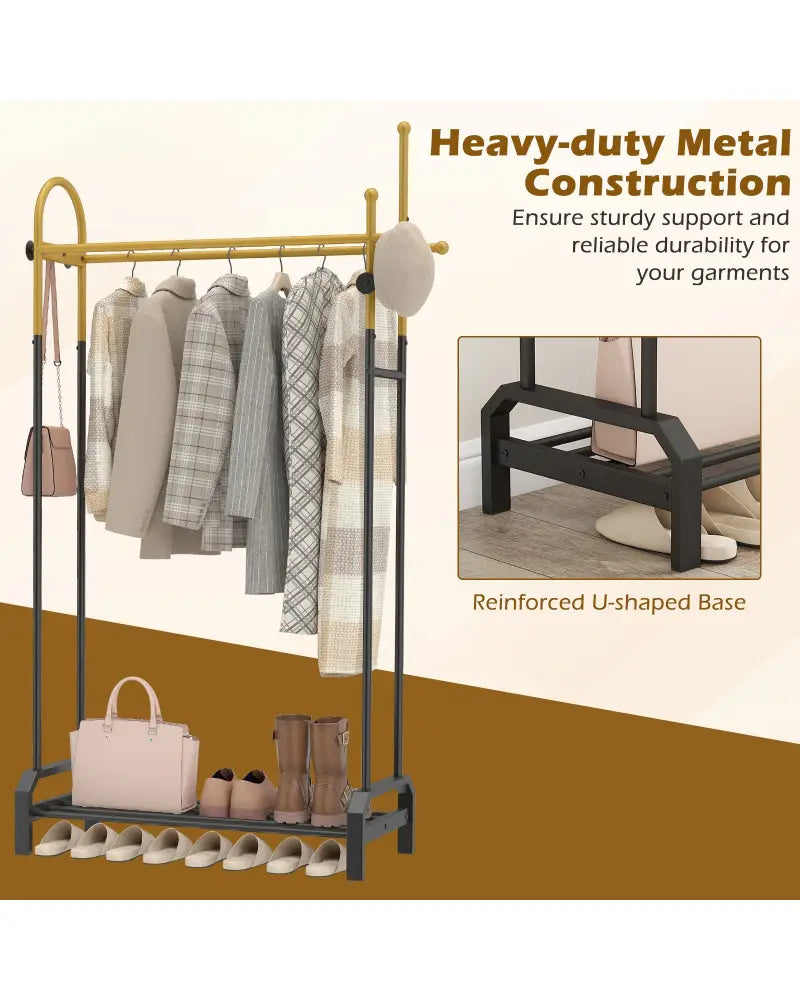 Double Rods Garment Rack for Hanging Clothes-Gold - Gold - Clothing & Closet Storage