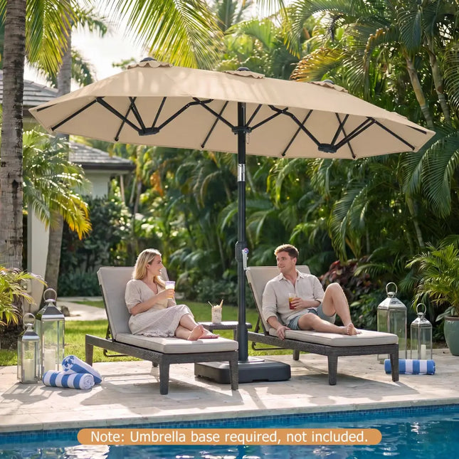 Double-Sided Patio Umbrella with Push Button Tilt Crank Handle-Beige - Beige - Outdoor Umbrellas