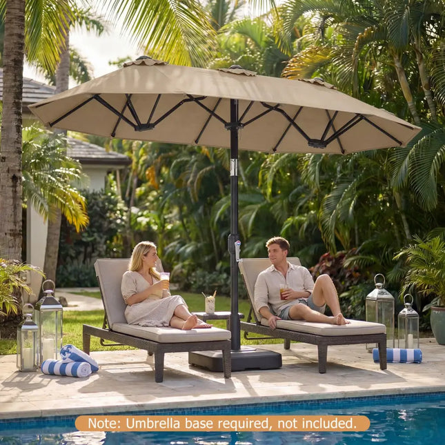 Double-Sided Patio Umbrella with Push Button Tilt Crank Handle-Coffee - Coffee - Outdoor Umbrellas