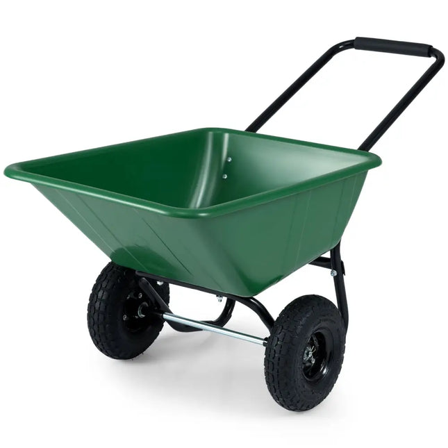 Dual-Wheel Wheelbarrow Garden Utility Cart with Pneumatic Tires-Green - Green - Garden Carts