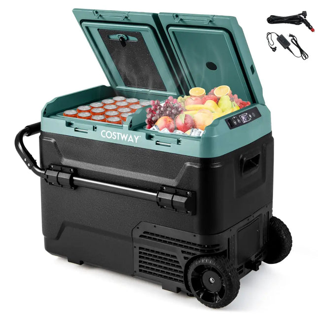 Dual Zone 12V Car Refrigerator for Vehicles Camping Travel Truck RV Boat Outdoor and Home Use-Green - Green - Coolers