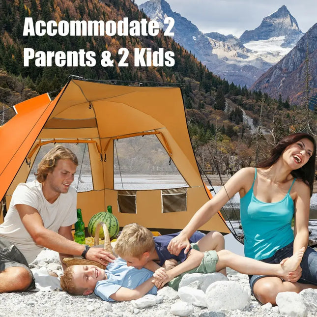 Easy Pop Up Beach Tent UPF 50+ Portable Sun Shelter for 3-4 Person-Orange - Orange - Tents