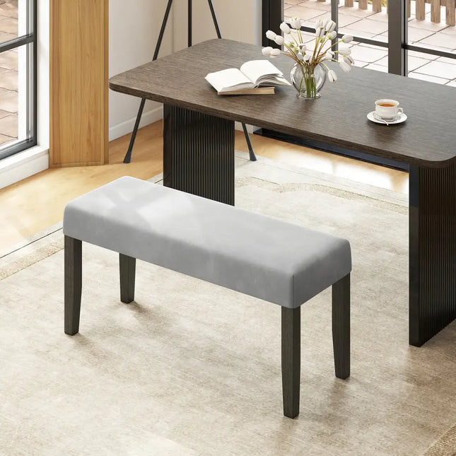 End of Bed Bench with Padded Seat and Solid Wood Legs-Gray - Gray - Shoe Racks & Storage Benches