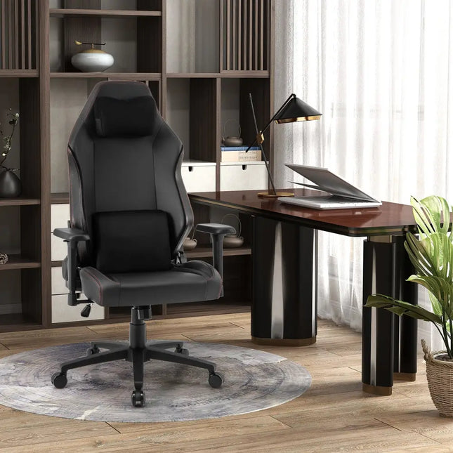 Ergonomic High Back Computer Chair with Magnetic Headrest and Lumbar Pillow-Black - Black - Gaming Chairs