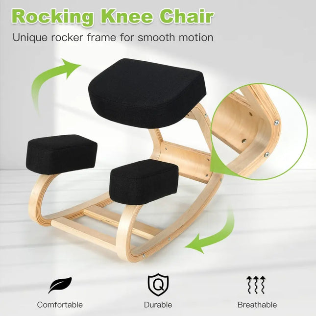 Ergonomic Kneeling Chair Rocking Office Desk Stool Upright Posture-Black - Black - Kneeling Chairs
