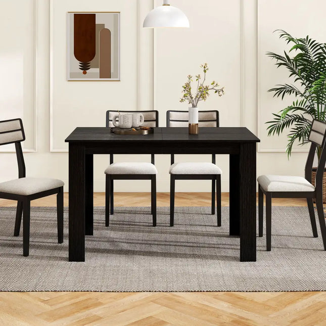 Extendable Dining Table for 4-8 People 47’’-62’’ Large Rectangular Kitchen Table-Black - Black - Dining Tables