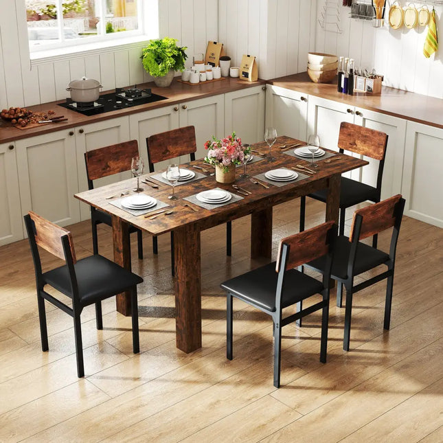 Extendable Dining Table for 4-8 People 47’’-62’’ Large Rectangular Kitchen Table-Rustic Brown - Rustic Brown - Dining