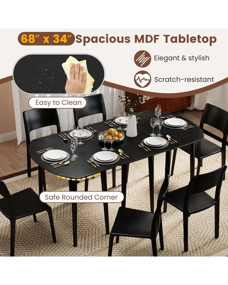 Extendable Oval Dining Table Set with 2 Half-Round Tables for 4-6 People-Black - Black - Dining Tables