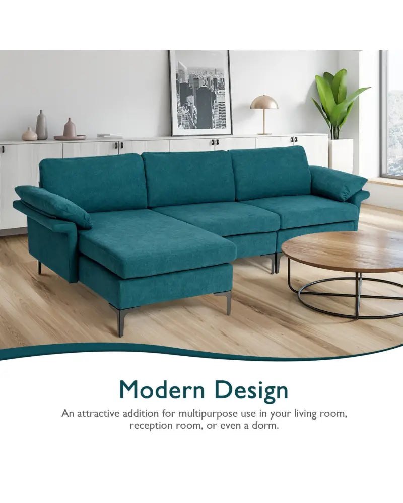 Extra Large Modular L-shaped Sectional Sofa with Reversible Chaise for 4-5 People-Peacock Blue - Peacock Blue - Sofas &