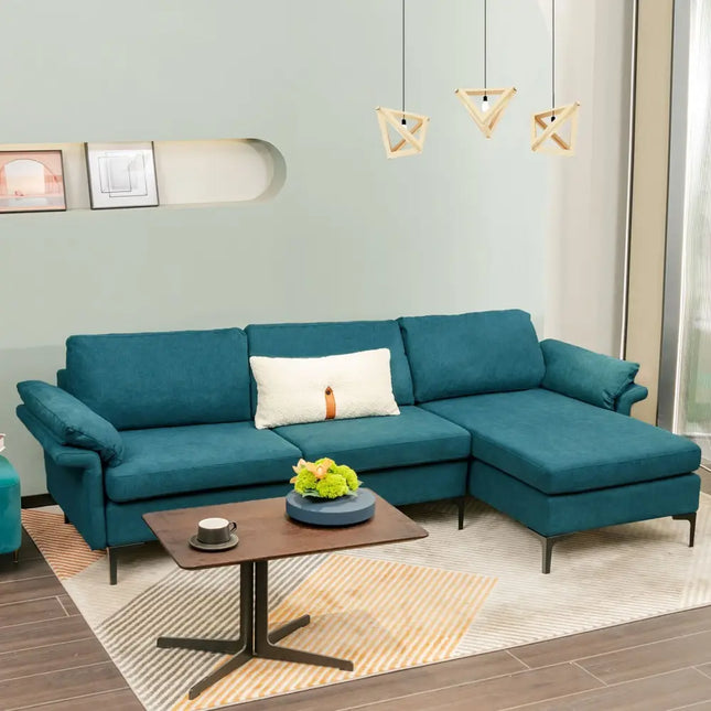 Extra Large Modular L-shaped Sectional Sofa with Reversible Chaise for 4-5 People-Peacock Blue - Peacock Blue - Sofas &