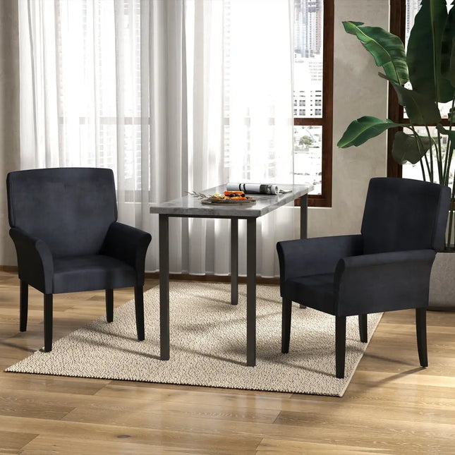 Fabric Upholstered Executive Guest Armchair with Rubber Wood Legs-Black - Black - Accent Chairs