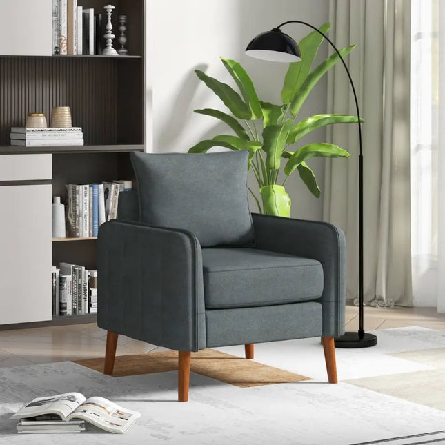Fabric Upholstered Sofa Chair with Removable Back and Seat Cushions-Gray - Gray - Accent Chairs
