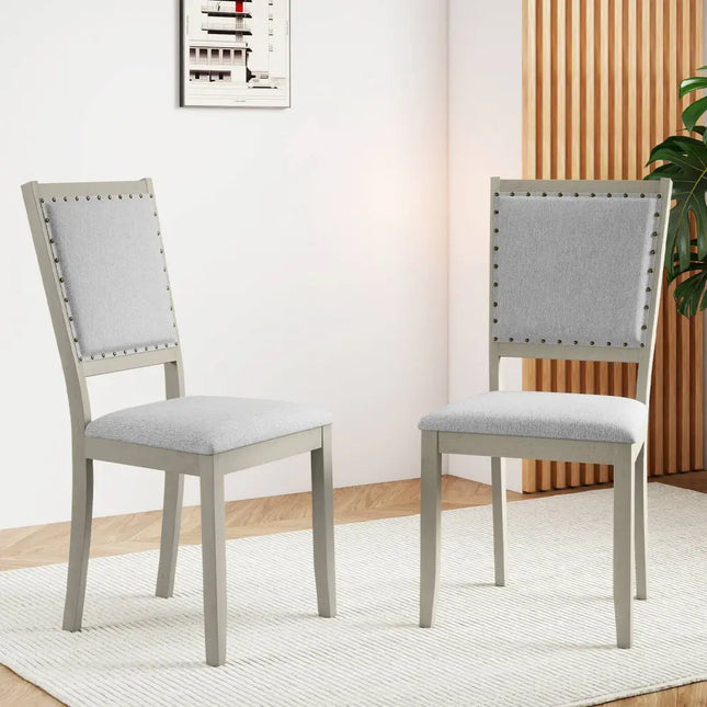 Farmhouse Dining Chair Set of 2 Fabric Upholstered Kitchen Chairs-Grey - Gray - Dining Chairs