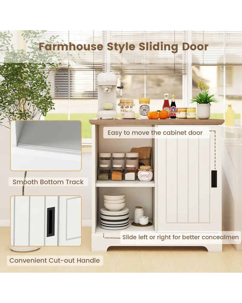 Farmhouse Sideboard Buffet Cabinet Kitchen Pantry with Sliding Doors-White - White - Sideboards Cabinets & Buffets
