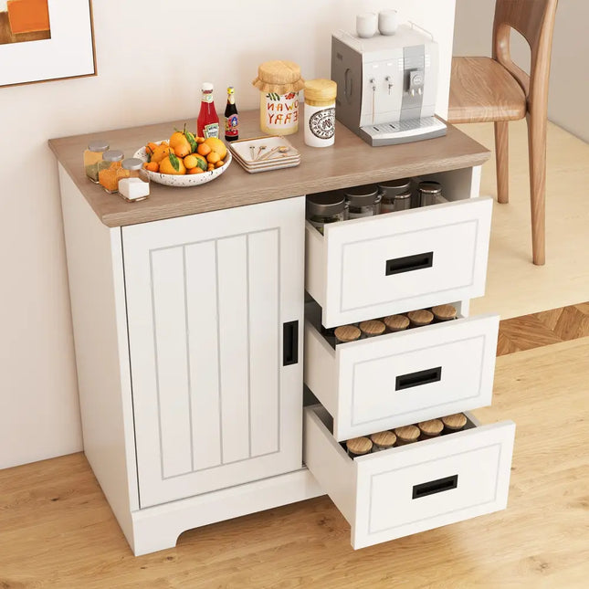 Farmhouse Sideboard Buffet Cabinet Kitchen Pantry with Sliding Doors-White - White - Sideboards Cabinets & Buffets