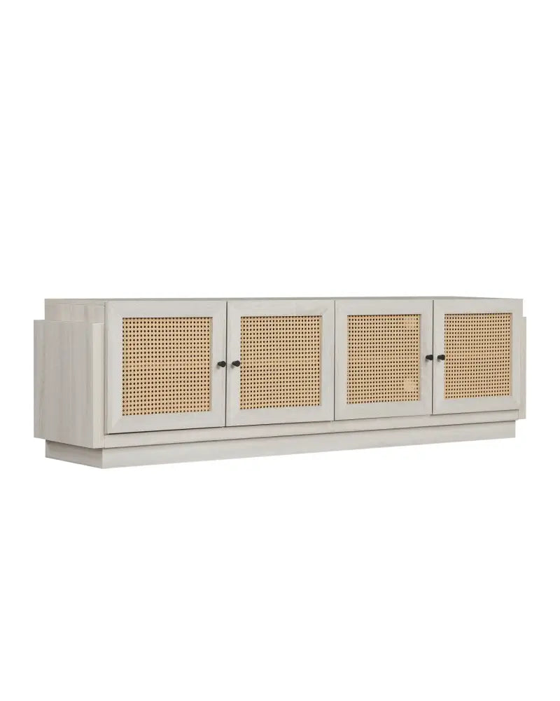 Farmhouse TV Stand for TVs up to 75 Inches with 2 Cabinets-White - White - Entertainment Centers & TV Stands