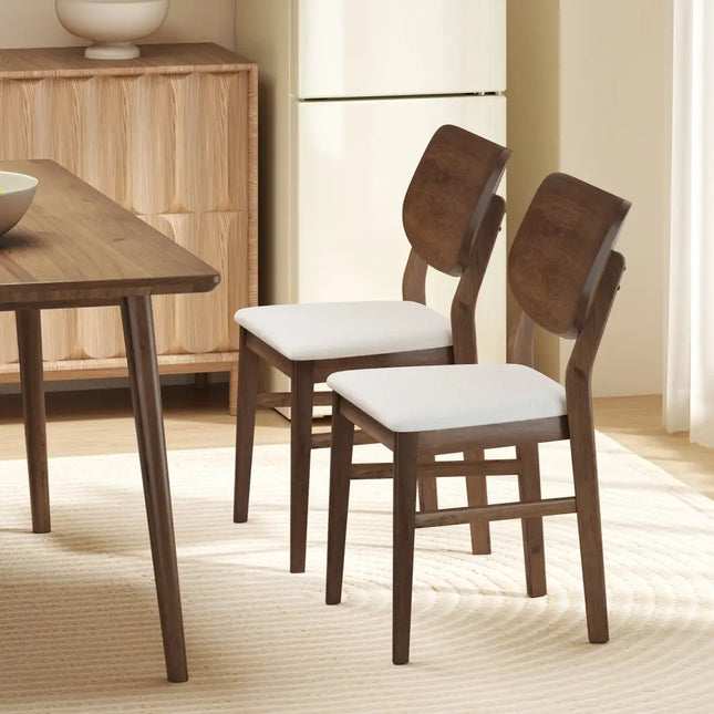 Farmhouse Upholstered Kitchen Chairs Set of 2 with Rubber Wood Frame-Walnut - Walnut - Dining Chairs