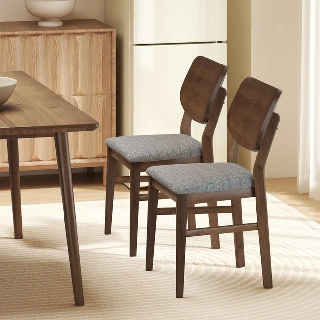 Farmhouse Upholstered Kitchen Chairs Set of 2 with Rubber Wood Frame-Gray - Gray - Dining Chairs