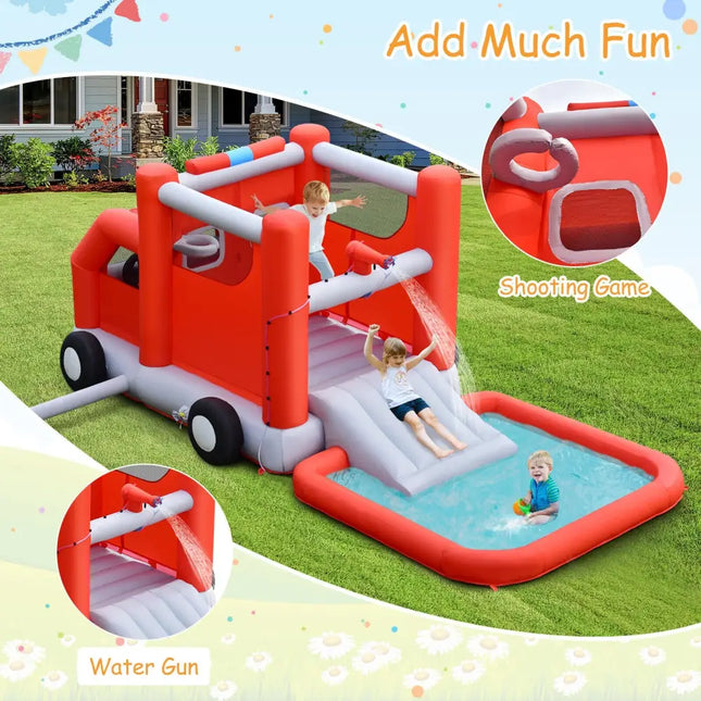 Fire Truck Themed Inflatable Castle Water Park Kids Bounce House with 480W Blower - Inflatable Water Slides