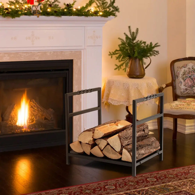 Firewood Log Rack with Unique Handle and Raised Feet-Black - Black - Log Storage